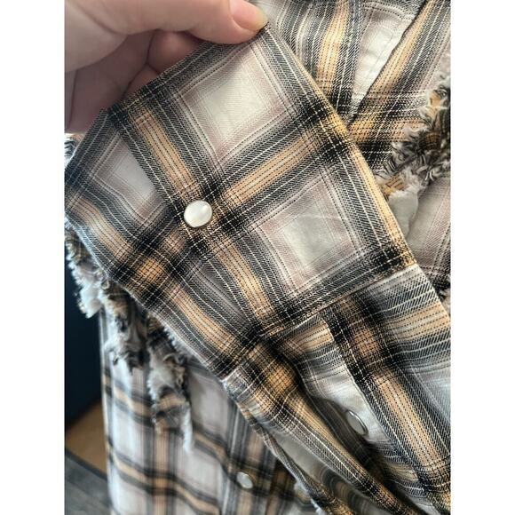 Seven7 SZ 14/16 Plaid Ruffle Western Pearl Button Up Shirt Cowgirl Yellowstone - Picture 5 of 10